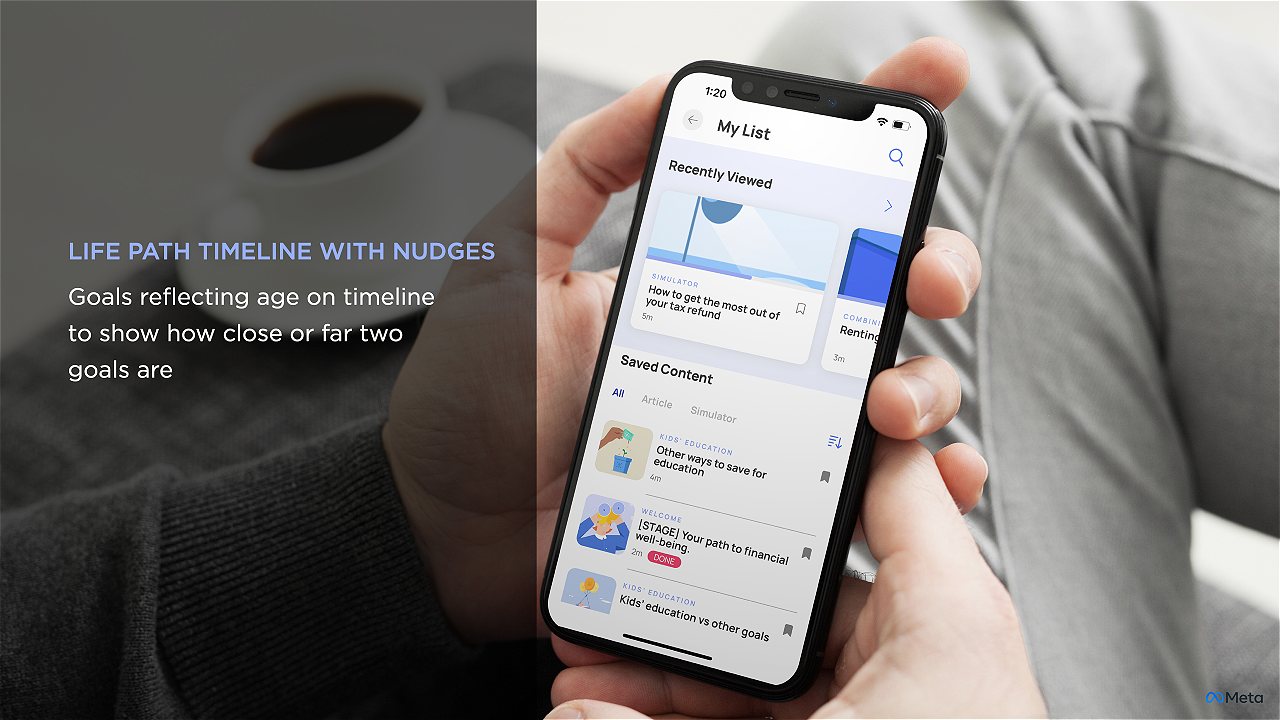 Life Path timeline with nudges — goals on timeline